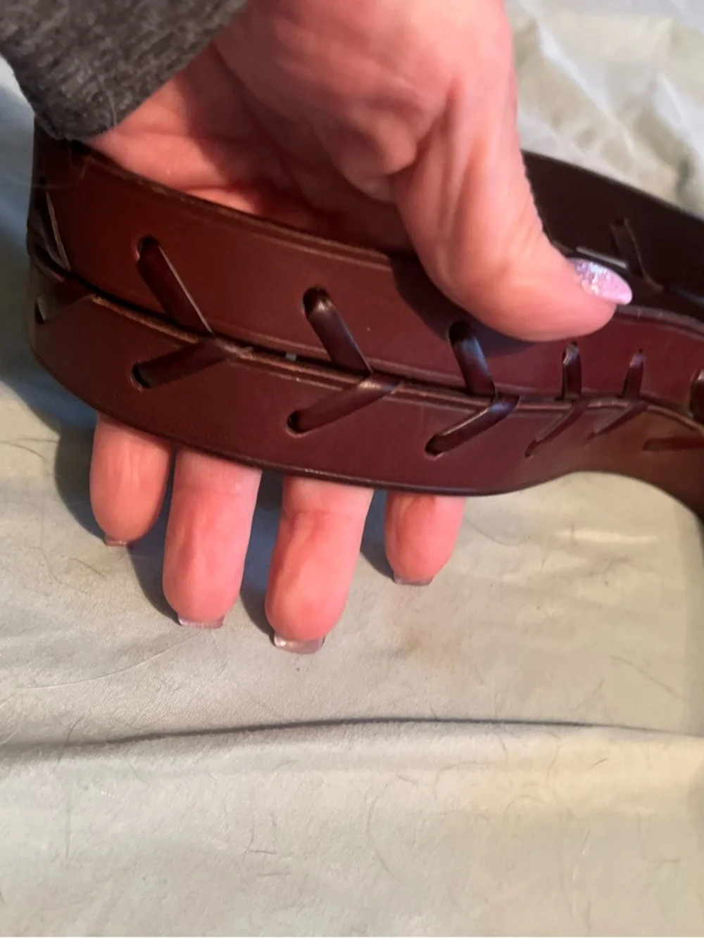 Ralph Lauren Leather Double Buckle Belt Woven Laced Brown Equestrian Vintage
